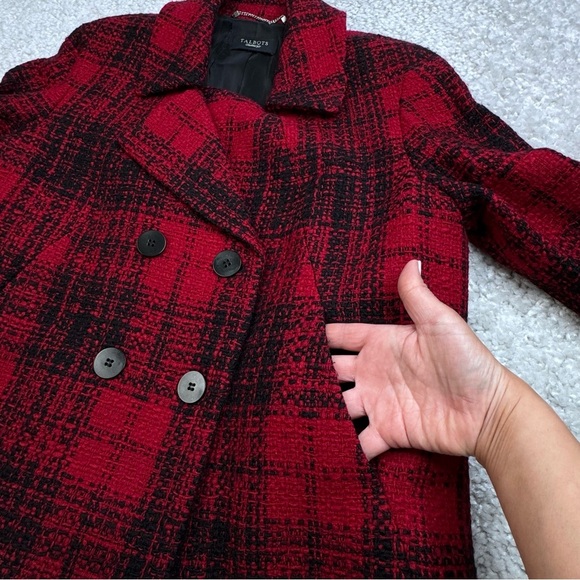 Talbots Tweed Jacket Pea Coat Red Black Buffalo Checked Plaid. Wool Blend. 14 - Picture 7 of 10